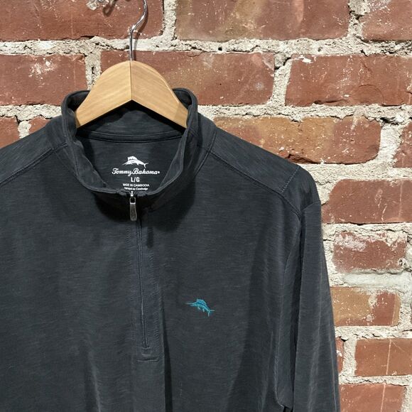 Tommy Bahama Sweater Men Large Gray Island Zone Quarter Zip - Picture 2 of 3